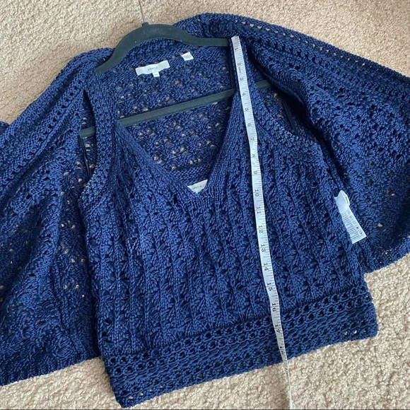 VINCE NAVY COTTON CROCHET SWEATER & TANK SET XXS/XS - Picture 12 of 15